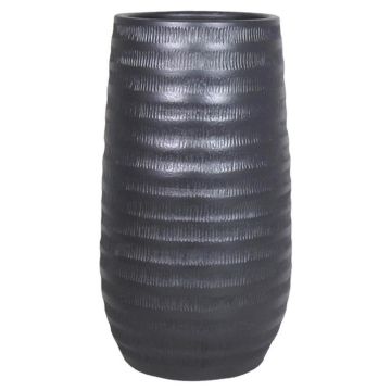 Blumen Vase Keramik TIAM mit Rillen, schwarz-matt, 40cm, Ø22cm