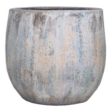 Pflanztopf aus Keramik MORTAZA mit Maserung, blau-beige, 14cm, Ø16cm