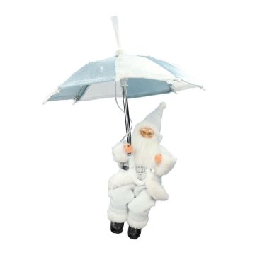 Hängender Santa Claus SISSON mit Schirm, LEDs, hellblau-weiß, 30cm, Ø25cm