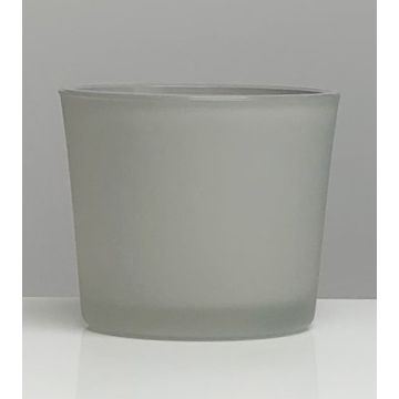 Übertopf aus Glas ALENA FROST, grau matt, 12,5cm, Ø14,5cm