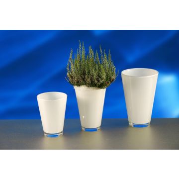 Blumen Vase konisch ANNA EARTH aus Glas, weiß, 15cm, Ø11cm