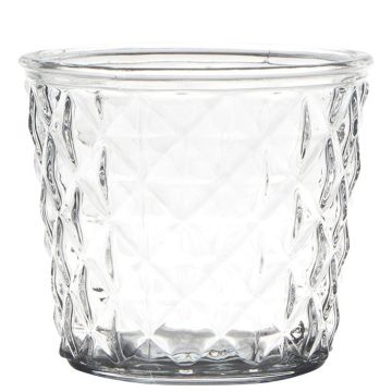 Kerzenglas IRYNA mit Rautenmuster, klar, 10cm, Ø11cm