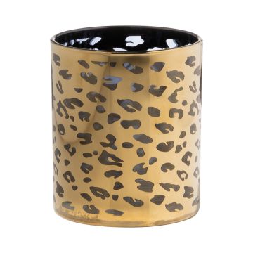 Teelichtglas SENGA, Leopardenmuster, gold, 10cm, Ø9cm