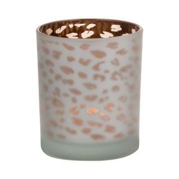 Teelichtglas SENGA, Leopardenmuster, matt-gold, 8cm, Ø7cm