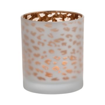 Teelichtglas SENGA, Leopardenmuster, matt-gold, 10cm, Ø9cm