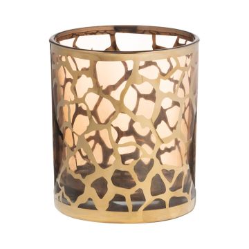 Teelichtglas SENGA, Giraffenmuster, gold, 10cm, Ø9cm