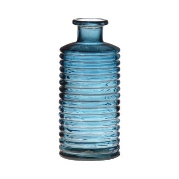 Glas Flasche STUART mit Rillen, blau-klar, 31cm, Ø14,5cm