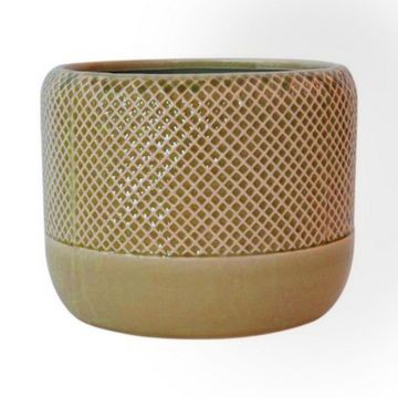 Keramik Blumentopf DANYLO, Rautenmuster, grün-braun, 15cm, Ø19cm
