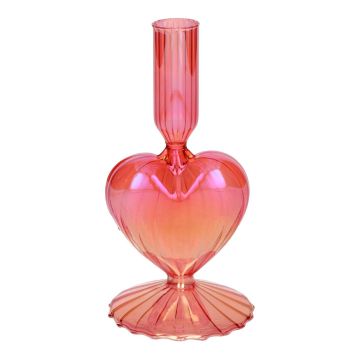 Glas Kerzenhalter ELIZZA in Herzform, mit Fuß, irisierend-kirsch, 8,5x8,5x16,5cm