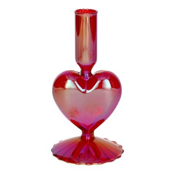 Glas Kerzenhalter ELIZZA in Herzform, mit Fuß, irisierend-rot, 8,5x8,5x16,5cm