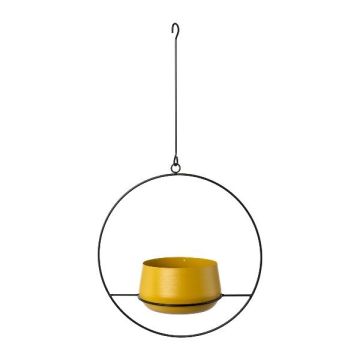 Metall Blumenampel QUINLEE, Metallring, gelb-schwarz, 36x18x70cm