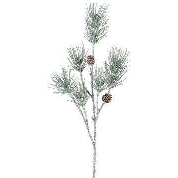 Künstlicher Zweig Kiefer GRALTO mit Zapfen, gefroren, grau-grün, 70cm