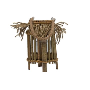 Naturfaser Laterne ZACHARIE aus Bambus, Henkel, Glaseinsatz, beige, 24cm, Ø15cm