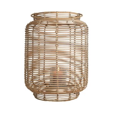 Korb Laterne AMBROSIA aus Rattan, Henkel, Glaseinsatz, beige, 60cm, Ø32cm