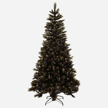Künstlicher Tannenbaum ASKER SPEED mit Zapfen, LEDs, Goldschimmer, schwarz, 225cm, Ø120cm