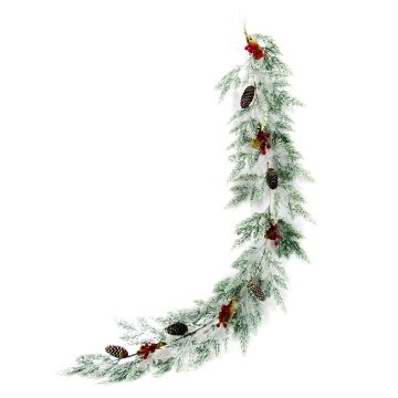 Kunst Weihnachtsgirlande BREKSTAD, Beeren, Zapfen, beschneit, 150cm, Ø20cm