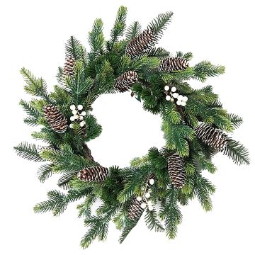 Künstlicher Weihnachtskranz NARVIK, Beeren, Zapfen, grün-weiß, Ø50cm