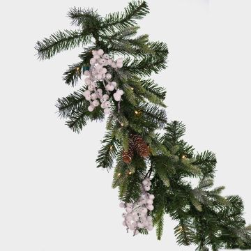 Künstliche Wintergirlande NAMSOS, Beeren, Zapfen, LEDs, 180cm, Ø35cm