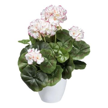 Kunstblume Geranie KLUMOR im Melamin-Übertopf, weiß-rosa, 35cm