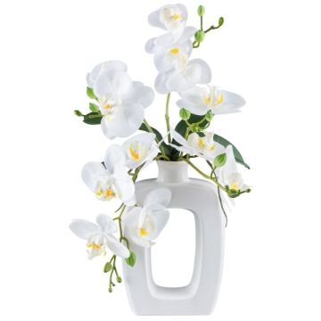 Kunst Phalaenopsis Orchidee DRUKLON, Keramikvase, Wurzeln, weiß, 40cm