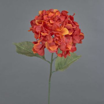 Kunstblume Hortensie URANIA, Trockenoptik, orange-rot, 75cm, Ø20cm