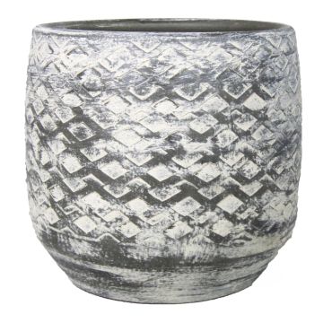 Keramik Übertopf MAIVIN, Rautenmuster, grau, 14cm, Ø15,5cm