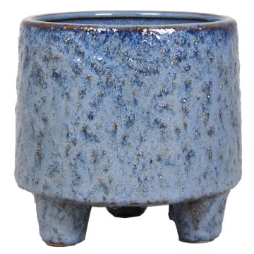 Blumentopf aus Keramik NOREEN, gesprenkelt, auf Füßen, blau-braun, 13,8cm, Ø14cm