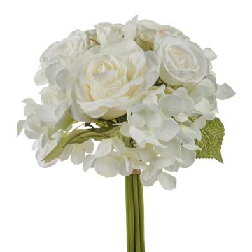Kunstblumen Strauß FOUDILA, Rosen, Hortensien, weiß, 25cm
