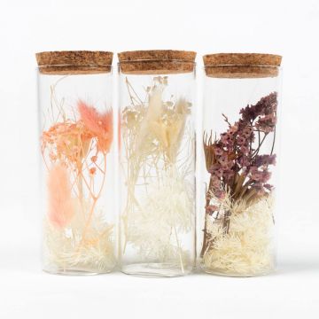 Trockenblumen im Glas FELICITY, 3 Stück, rosa-lila-weiß, 12,5cm, Ø4,5cm