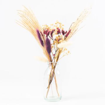 Trockenblumen mit Flasche LOTTCHEN, weiß-lila, 37cm, Ø12cm