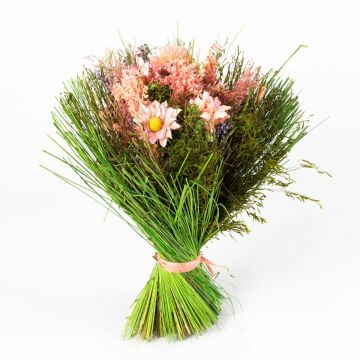 Trockenblumen Strauß LELITA, grüne Manschette, rosa-lila, 35cm, Ø19cm