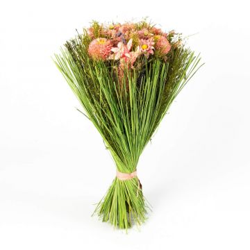 Trockenblumen Strauß LELITA, grüne Manschette, rosa-lila, 45cm, Ø27cm