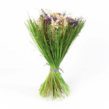 Trockenblumen Strauß LELITA, grüne Manschette, lila-weiß, 45cm, Ø27cm