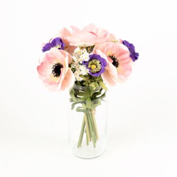 Kunst Anemonenstrauß AIMEE Gänseblümchen, rosa-blau, 30cm, Ø20cm