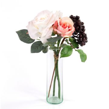 Künstliches Rosen Gesteck QUINZY, Beeren, rosa, 30cm, Ø15cm