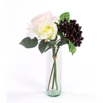 Künstliches Rosen Gesteck QUINZY, Beeren, rosa-weiß, 30cm, Ø15cm