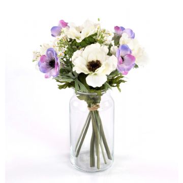 Kunst Anemonenstrauß AIMEE Gänseblümchen, weiß-lila, 30cm, Ø20cm