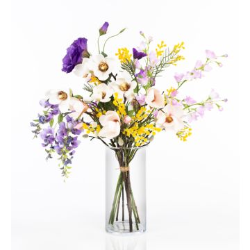 Kunstblumen Frühlingsstrauß CALISSA, lila-gelb, 60cm, Ø40cm