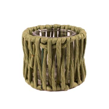 Sisal Teelichthalter BALKHAB mit Teelichtglas, grün, 9cm, Ø11cm