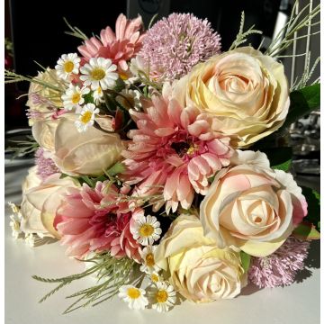 Udos Choice: Klassischer Blumenstrauß VELORA, creme-rosa, 35cm, Ø35cm