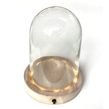 Glashaube BENIGNA mit LEDs, Holzboden, transparent, 25cm, Ø17cm