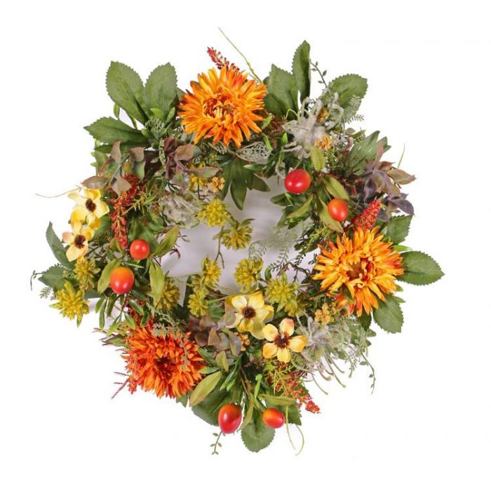 Artificial autumn wreath SABINE, yellow-orange
