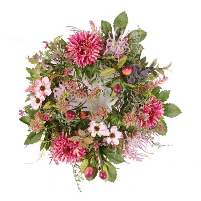 Artificial autumn wreath SABINE, pink